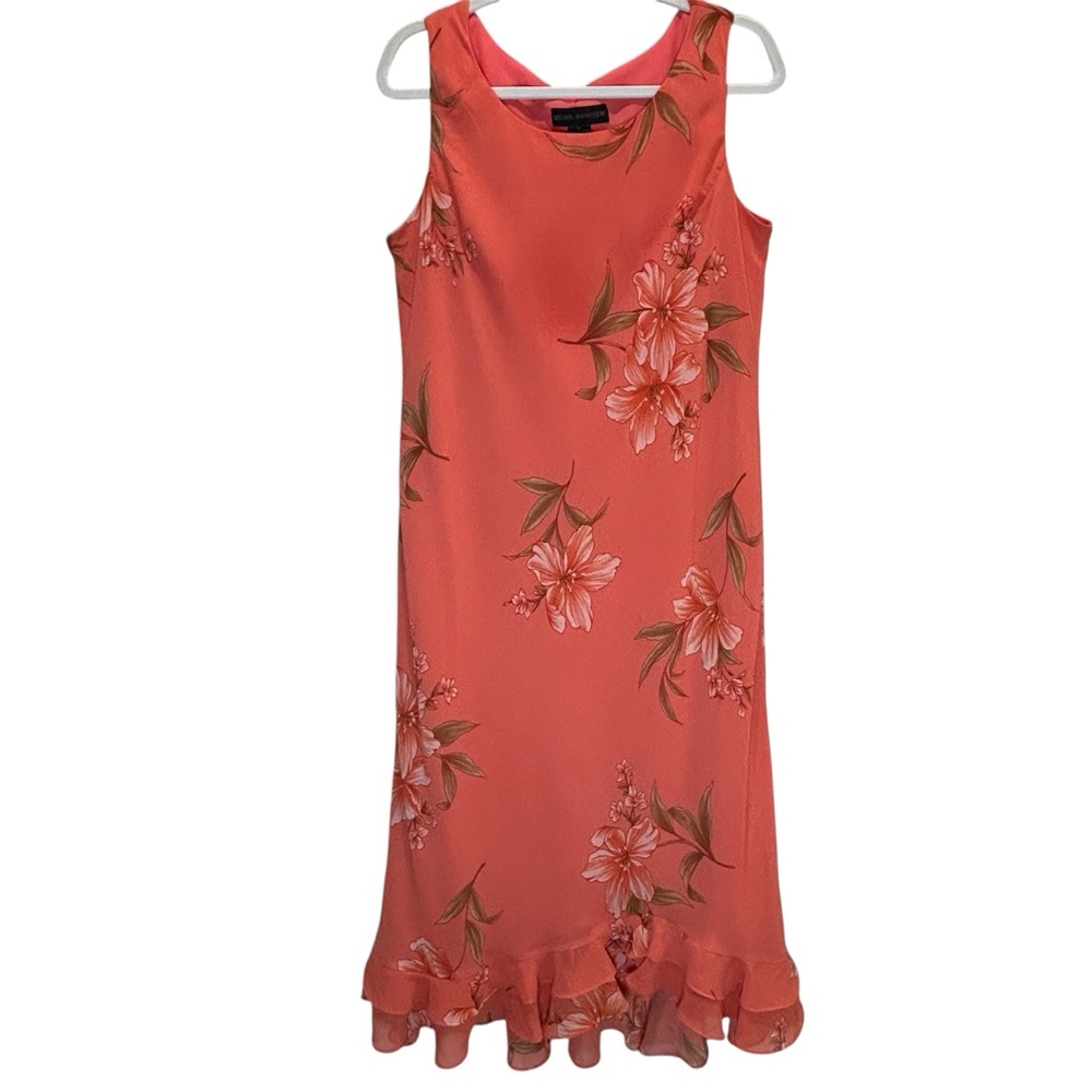 Natural Impressions Sleeveless Coral Floral Maxi Dress Ruffle Hem - Extra Large